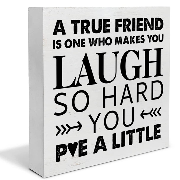 True Friend Gift Wood Box Sign Decor Desk Sign for Bestie Friendship, Friends Going Away Graduation Birthday Gifts Wooden Box Block Sign, Rustic Home Shelf Wall Decoration