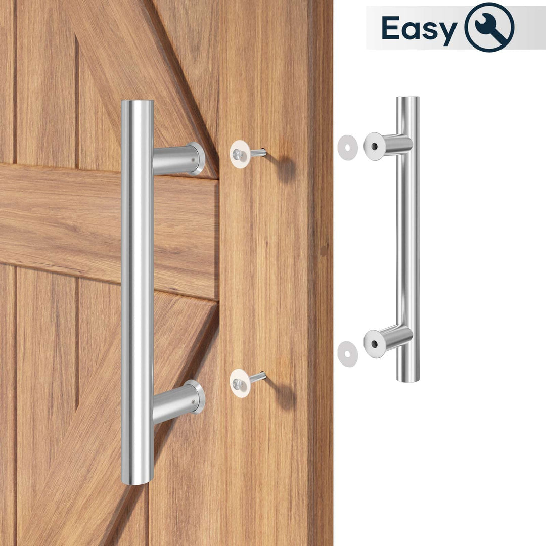 EaseLife 12" Stainless Steel Double Sided Push Pull Door Handle,H Shape Sliding Door Handle,Brushed,Fit for Glass Door Wooden Door,2 Pack