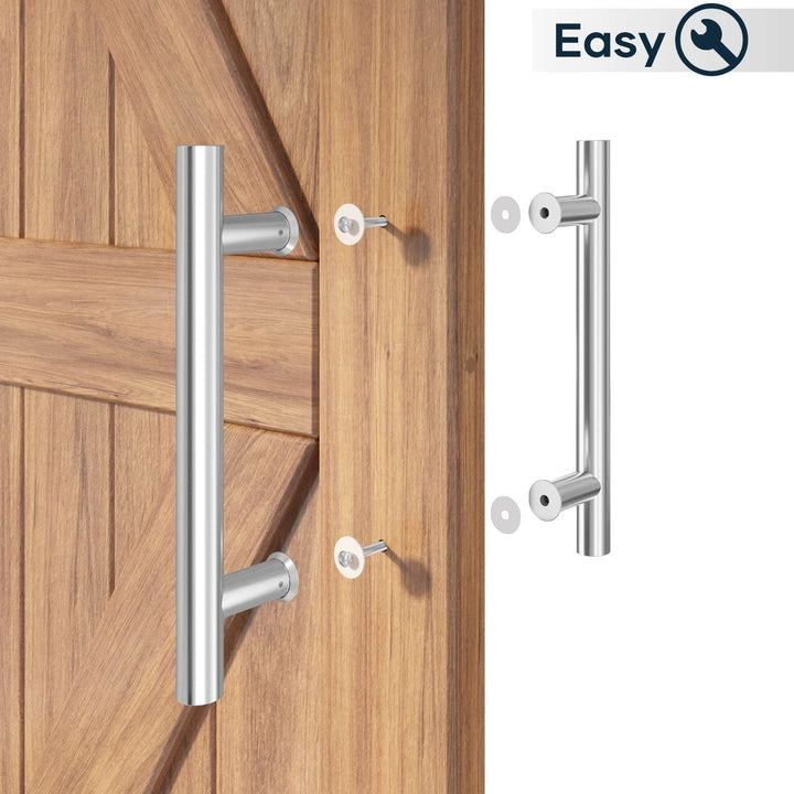 EaseLife 12" Stainless Steel Double Sided Push Pull Door Handle,H Shape Sliding Door Handle,Brushed,Fit for Glass Door Wooden Door,2 Pack