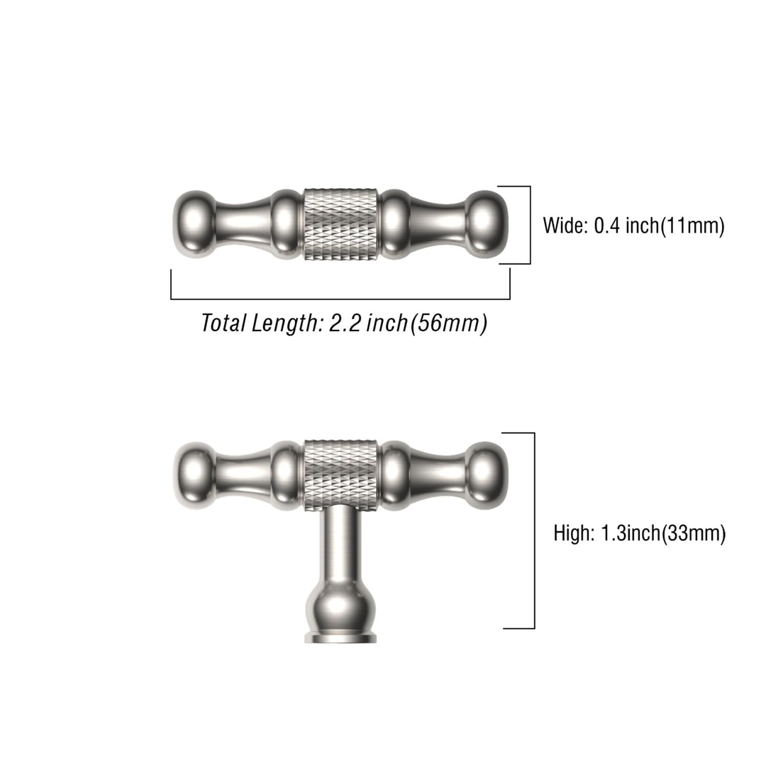Asidrama 10 Pack Knurled Brushed Satin Nickel Kitchen Cabinet Knobs Dresser Knobs Drawer Knobs Single Hole Cabinet T Bar Pull Handles for Kitchen Wardrobe Cupboard