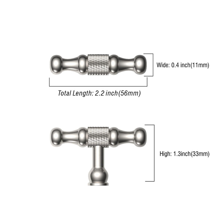 Asidrama 10 Pack Knurled Brushed Satin Nickel Kitchen Cabinet Knobs Dresser Knobs Drawer Knobs Single Hole Cabinet T Bar Pull Handles for Kitchen Wardrobe Cupboard