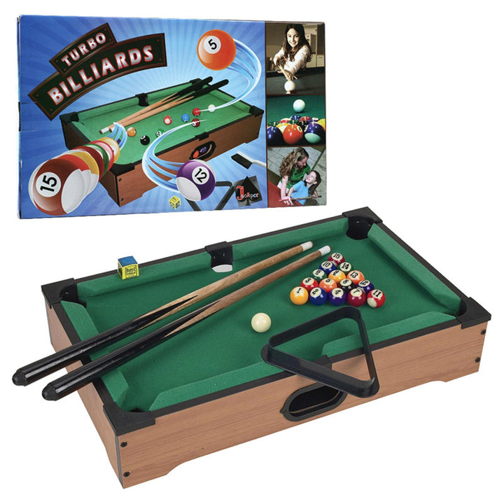 Mini Tabletop Pool Set- Billiards Game Includes Game Balls, Sticks, Chalk, Brush and Triangle-Portable and Fun for The Whole Family by Hey! Play!, Green, 12.2x20.2x3.5, (15-3152)