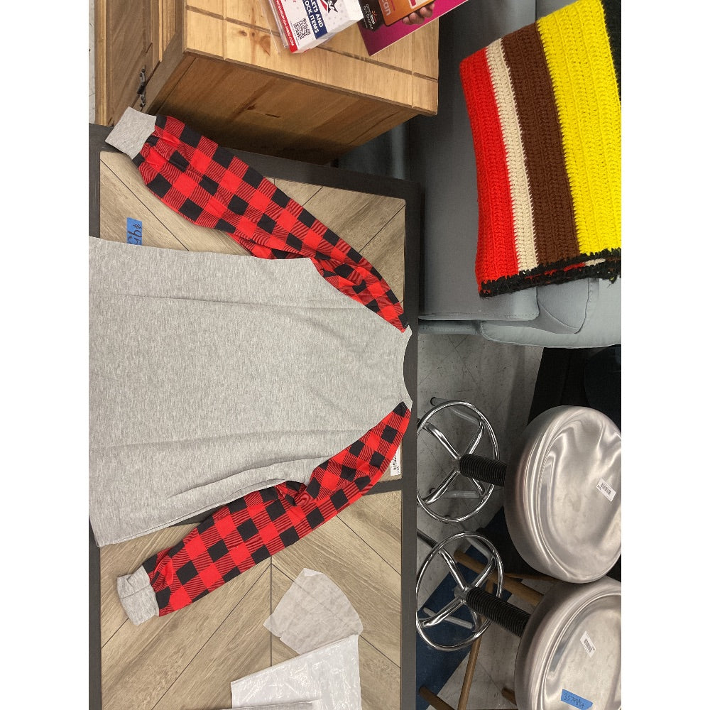 eBay Long Sleeve T-Shirt - Jolly Jolly Messmaker, Red Plaid Sleeves