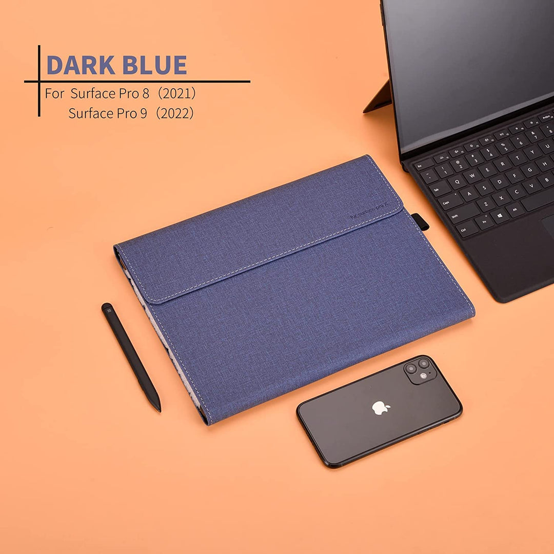 forubar case for Microsoft Surface Pro 10 for Business (2024 Release), Folding Sleeve Cover Accessories PU Leather Shell Protectiv Case, Compatible with Type Cover Keyboard, (Dark Blue)