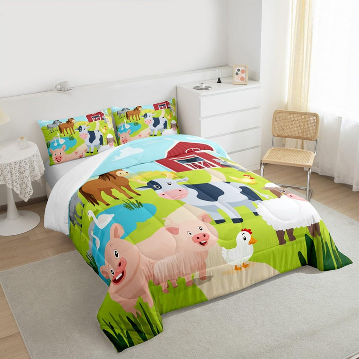 Farm Animal Bedding Set Boys Pig Dog Cow Goat Duck Comforter Set for Kids Teens Ultra Soft Rustic Farmhouse Comforter Farm Nursery Decor Duvet Set Room Decor Twin Size Quilt Set