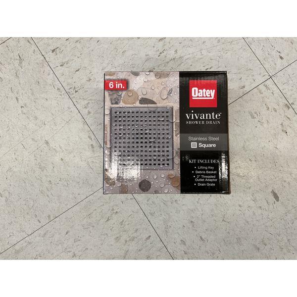 Oatey Vivante Shower Drain - Stainless Steel, Square, 6 in., Includes Lifting Key Retail $45.00