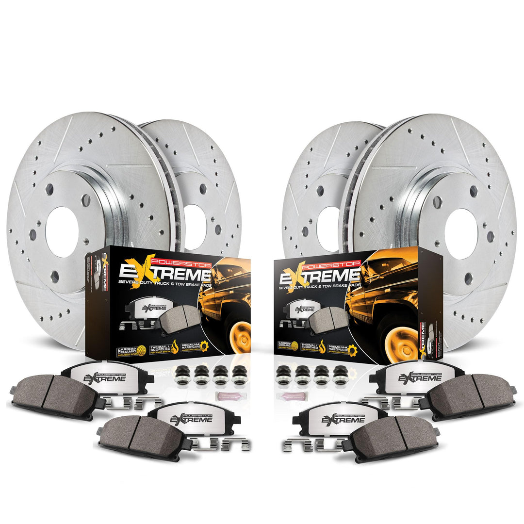 Power Stop Brake Kit For 2010-2022 Lexus GX460, 2010-2023 Toyota 4Runner - Front and Rear Z36 Truck & Tow, Drilled and Slotted Brake Rotors, and Carbon Fiber Ceramic Brake Pads Replacement, K5874-36