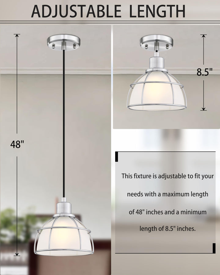 Industrial Hanging Drum Indoor Pendant Ceiling Light Kitchen Island Fixtures Brushed Nickel Finish,Metal Shade for Bar Dining Room Corridor Living Room (3 Pack, Frosted Glass)