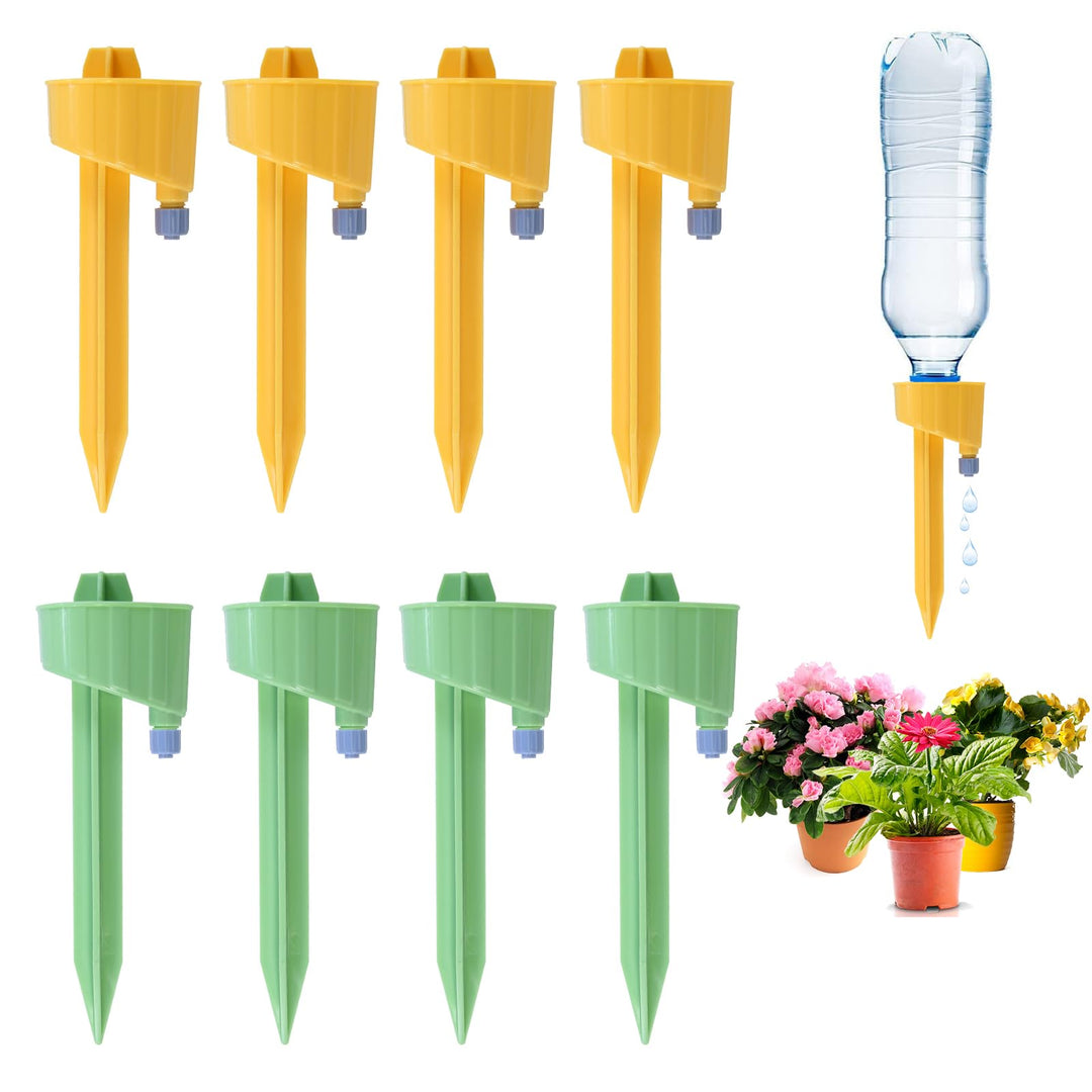 Ohayooz Updated Design Self Watering Spikes, Auto Plant Watering Devices with Adjustable Drip Valve, Bevel & Dual Runner Spouts Simple Self Watering Devices for Outdoor Indoor Garden Plants