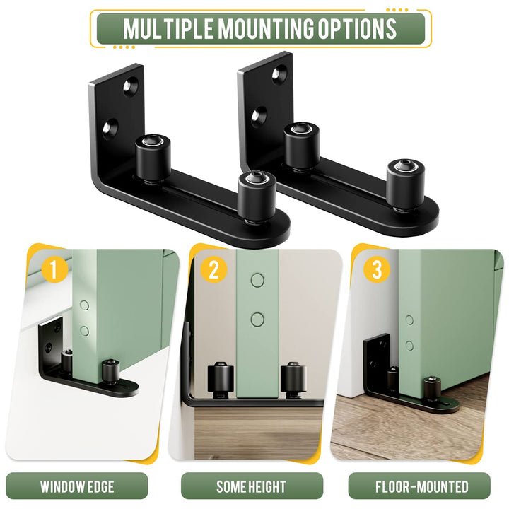 Ball Bearings Design!!!New Upgraded 2 Pcs Barn Guide for Doors!!! | Stay Roller Sliding Adjustable by SMARTSMITH | Unique Guide Flush with Floor | Durable Steel Frame (Black)