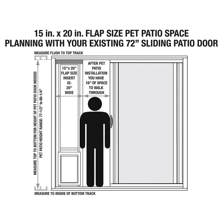 Ideal Pet Products Aluminum Pet Patio Door, Adjustable Height 77-5/8" to 80-3/8", 15" x 20" Flap Size, Mill/Silver