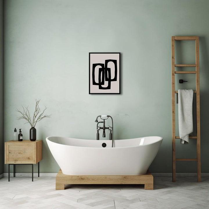 Black Beige Abstract Rings Wall Art Bathroom Wall Decor Painting Modern Abstract Canvas Picture Artwork Restroom Decoration Framed Print for Living Room Bedroom Office