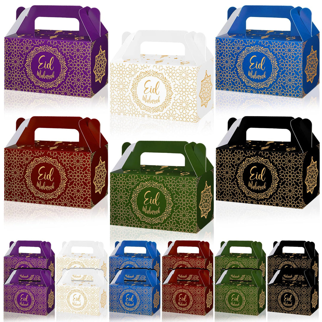 TaoBary 24 Pack ramadan Eid gift bags Muslin Mubarak ramadan Favor boxes Foldable Eid Mubarak Candy Goodie Paper present Boxes(Multi Colors)
