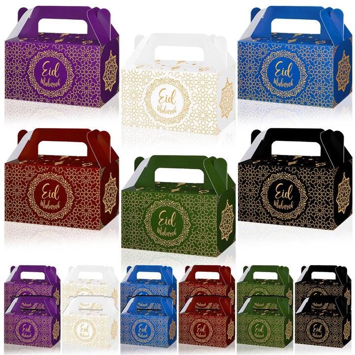 TaoBary 24 Pack ramadan Eid gift bags Muslin Mubarak ramadan Favor boxes Foldable Eid Mubarak Candy Goodie Paper present Boxes(Multi Colors)