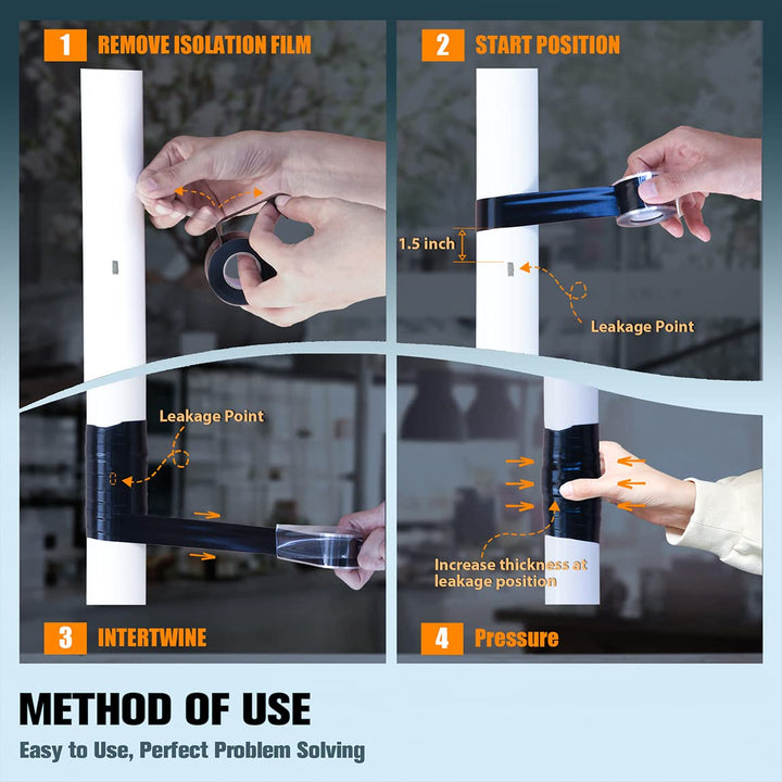 VOTMELL 2 Rolls 1in(W) X 10ft(L) Self Fusing Silicone Tape,Waterproof Rubber, Water Leak Seal Tape,Rescue Tape,Plumbing Hose Repair Tape, Without Adhesive,Black