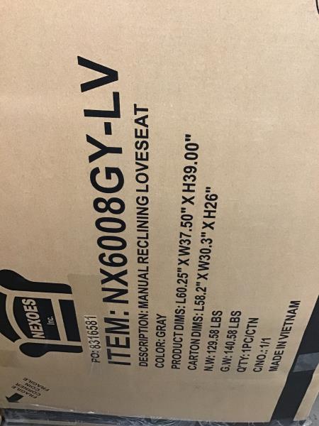 NEXOES NX6008GY-LV Manual Reclining Loveseat - Gray Retail $849.00