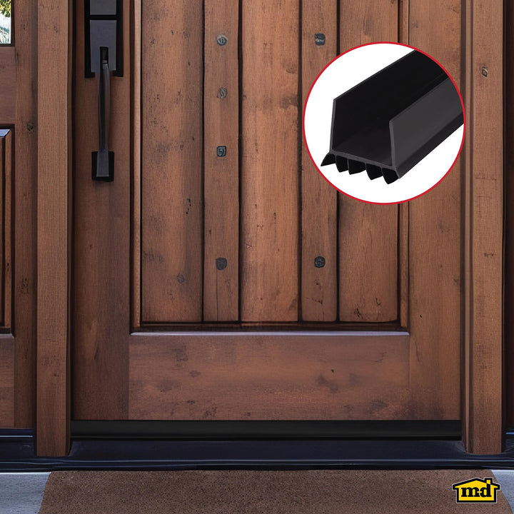 M-D Building Products 43339 Vinyl CinchÂ® U-Shape Slide-On Under Door Seal, Easy-to-Install, Energy-Saving, Weatherproof Seal for Doors, Effective Draft Blocker, Ideal for Home (36 Inch, Black)