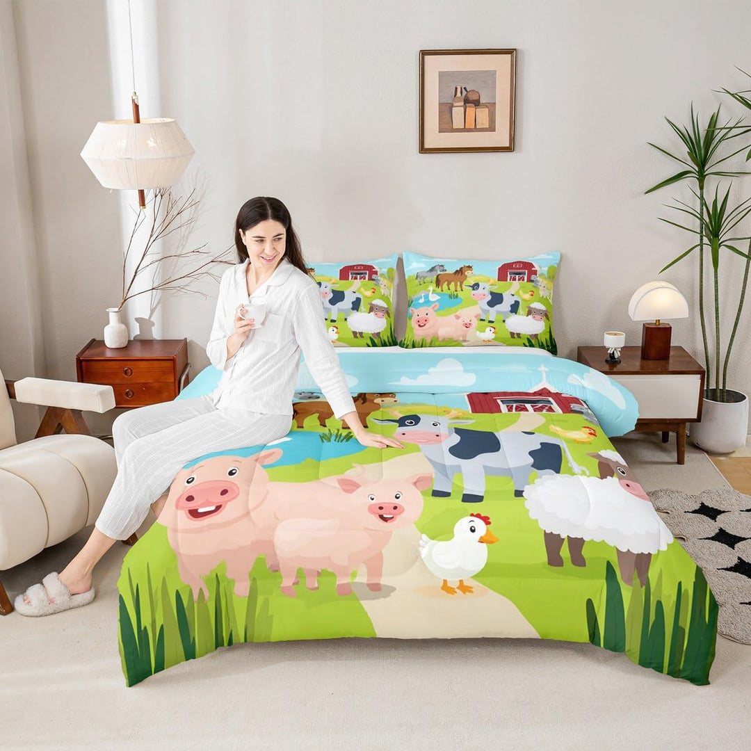 Farm Animal Bedding Set Boys Pig Dog Cow Goat Duck Comforter Set for Kids Teens Ultra Soft Rustic Farmhouse Comforter Farm Nursery Decor Duvet Set Room Decor Twin Size Quilt Set