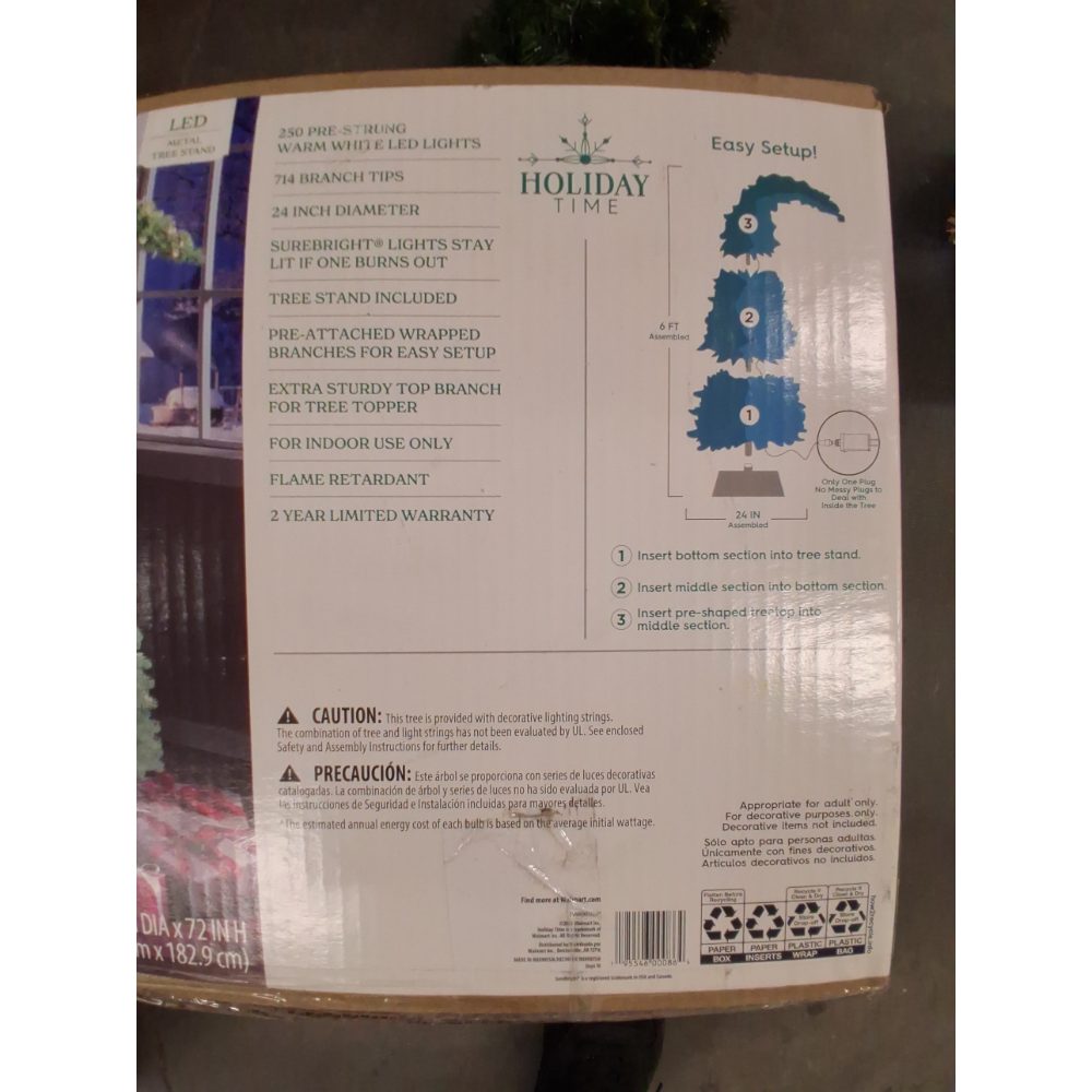 Holiday Time 6-Foot Pre-Lit Lawndale Spruce Christmas Tree, 250 Warm White LED Lights Retail $80.00
