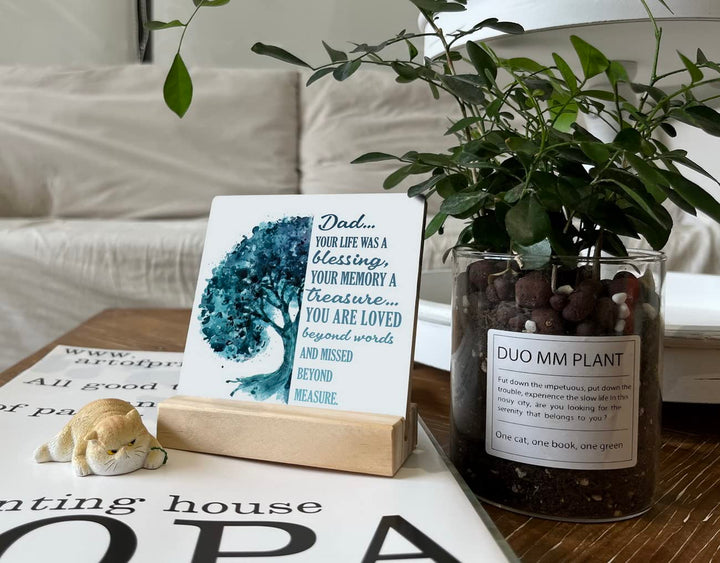 Dad Memorial Wooden Table Sign With Stand - Sympathy Plaque for Bereavement, Funeral, Loss - Elegant In Loving Memory Condolence Gift