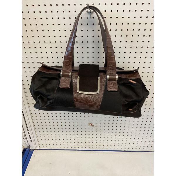 Designer Shoulder Bag - Brown Crocodile & Black Fur Retail $250.00