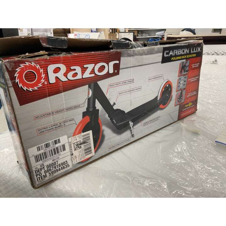 Razor Carbon Lux Folding Kick Scooter - Adjustable Height, Easy-Folding Mechanism, Urethane Wheels, Red/Black, Ages 8+