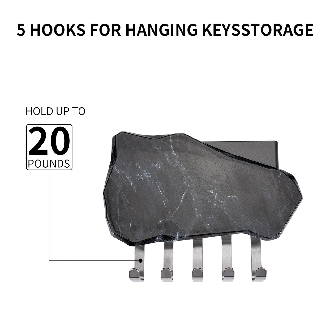 Free Angel Key Holder Wall Mounted Key Rack with Storage Box- 5 Hooks,Black Marble Pattern Box for Entryway,Bedroom,Keys
