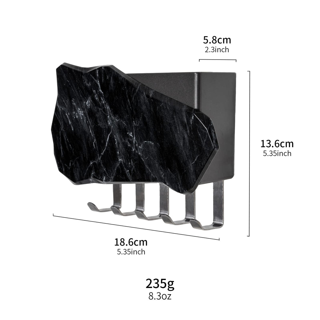 Free Angel Key Holder Wall Mounted Key Rack with Storage Box- 5 Hooks,Black Marble Pattern Box for Entryway,Bedroom,Keys
