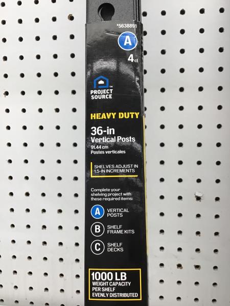 Project Source, Heavy Duty 36-in Vertical Posts - Shelving System Retail $35.00