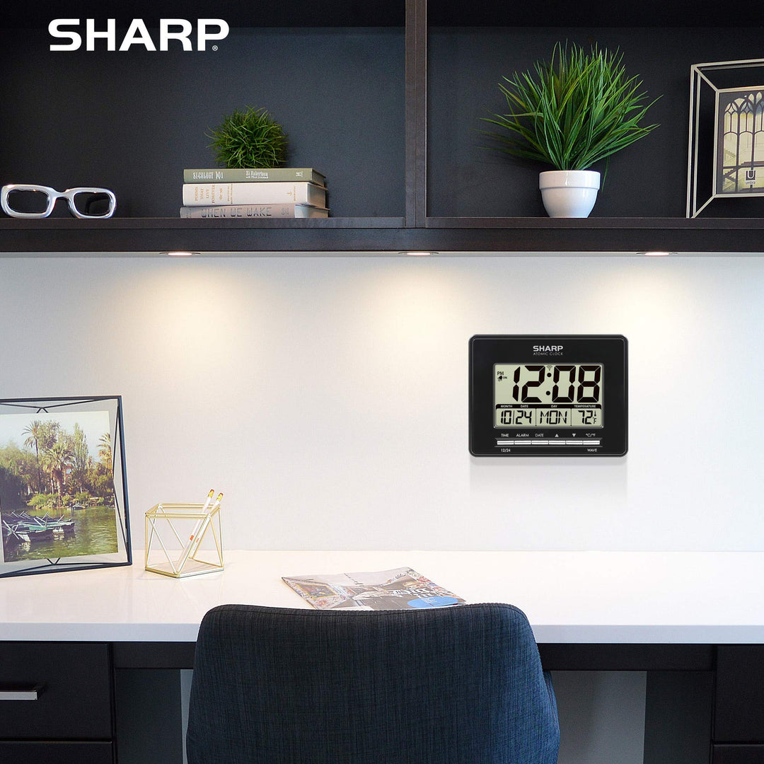 Sharp Atomic Desktop Clock â€“ Auto Set Digital Alarm Clock - Atomic Accuracy - Easy to Read Screen with Time/Date/Temperature Display- Perfect for Nightstand or Desk
