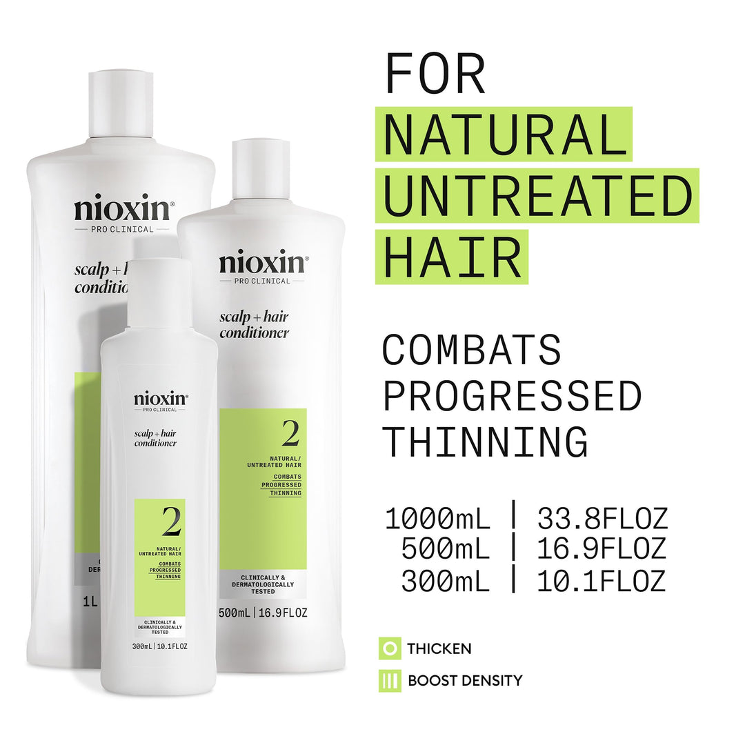 Nioxin Scalp + Hair Thickening System 2 Conditioner | For Natural or Untreated Hair with Progressed Thinning | With Niacinamide and Biotin | 16.9 Fl oz.