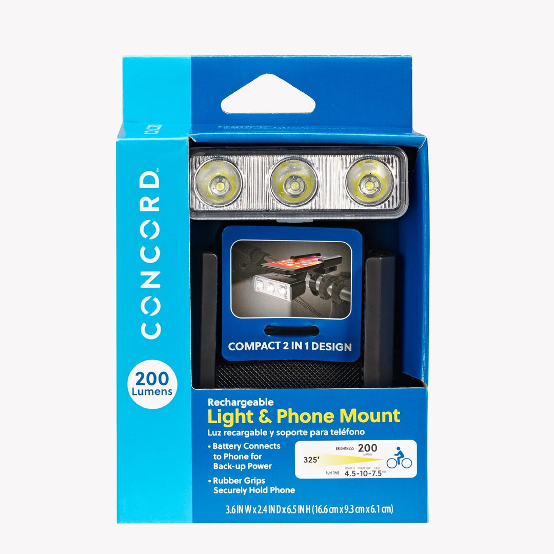 Concord Rechargeable Bike Phone Holder with Front Light  200 Lumens  Backup Battery