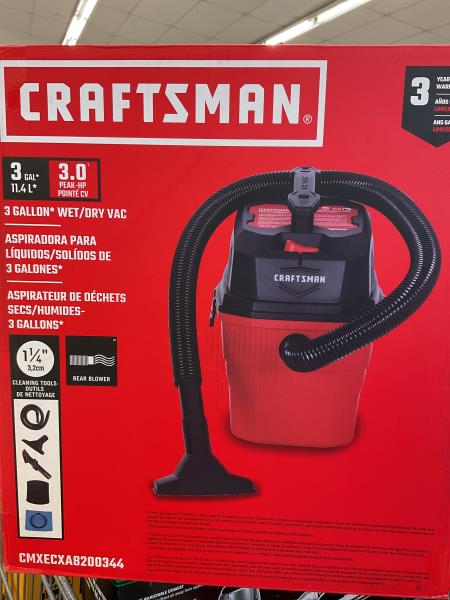 CRAFTSMAN 3-Gallon 3 HP Corded Wet/Dry Shop Vacuum with Accessories Included Retail $50.00