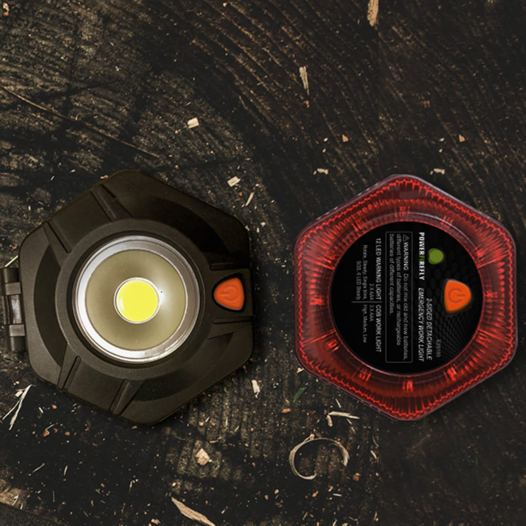 POWERFIREFLY 2-Sided Detachable LED Work Light, Cordless Emergency Light, Strobe Light, Mini Camping Lantern, Strong Magnetic Base, for Car Truck Boat, Multi-Purpose