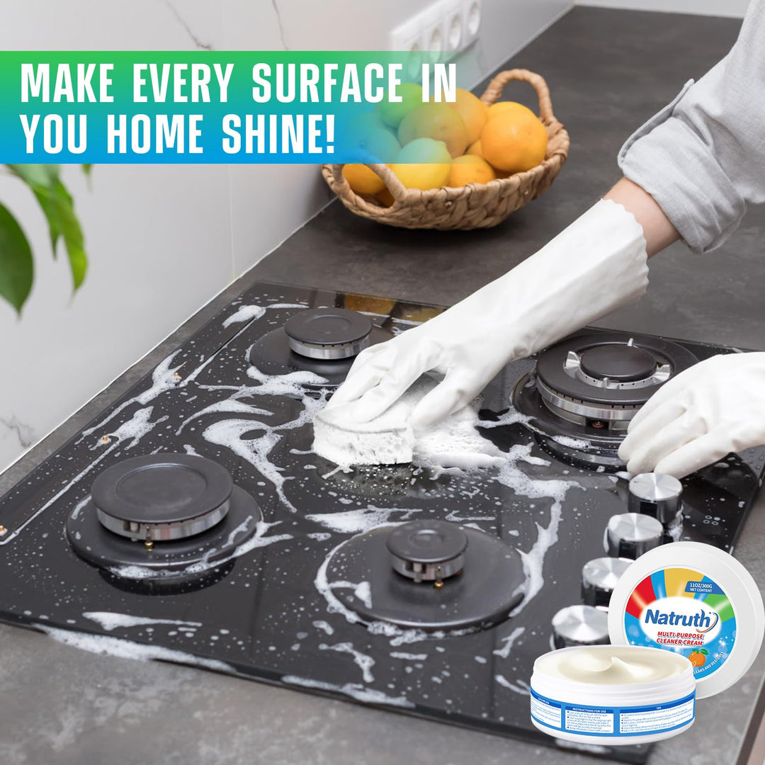 NATRUTH Cooktop and Stove Top Cleaner Kit - Glass Cook Top Cleaner and Polish 11 oz.Kitchen Cleaning Paste with Sponge
