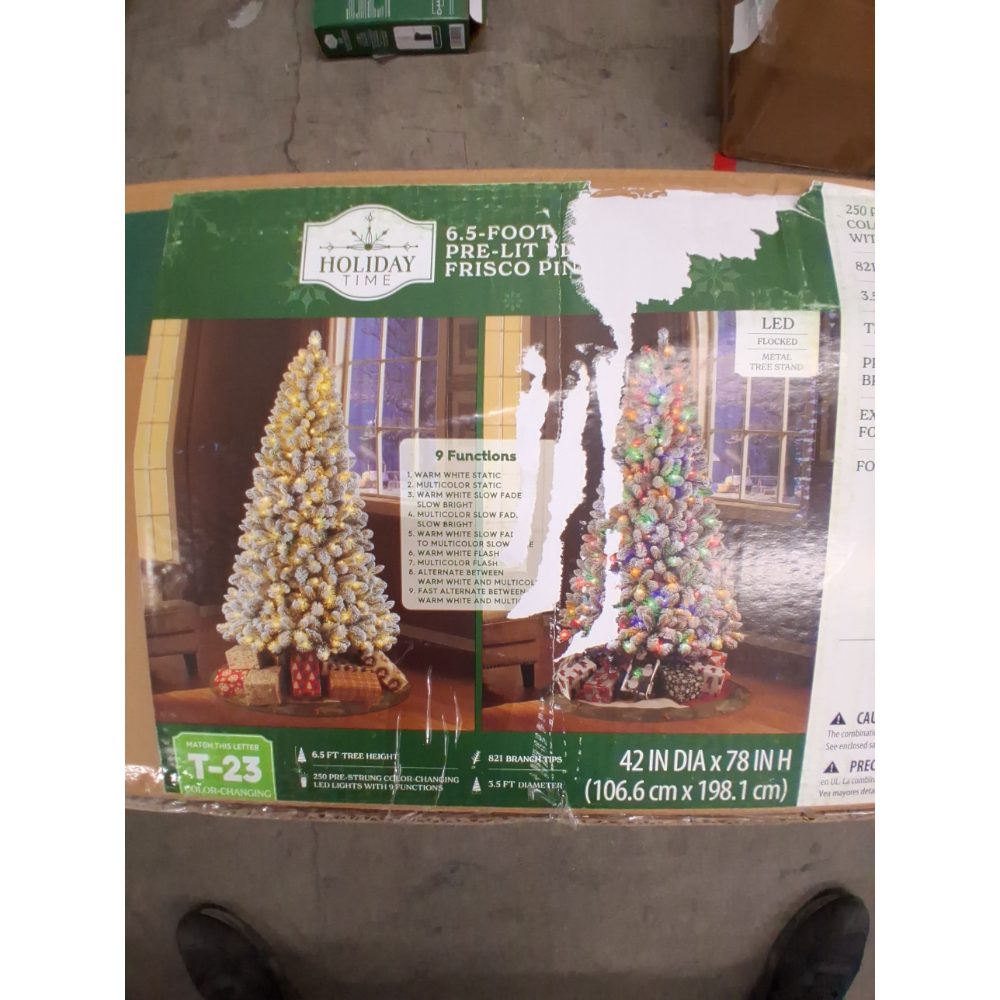 Holiday Time 6.5' Pre-Lit Green Flocked Frisco Pine Artificial Christmas Tree Retail $125.00