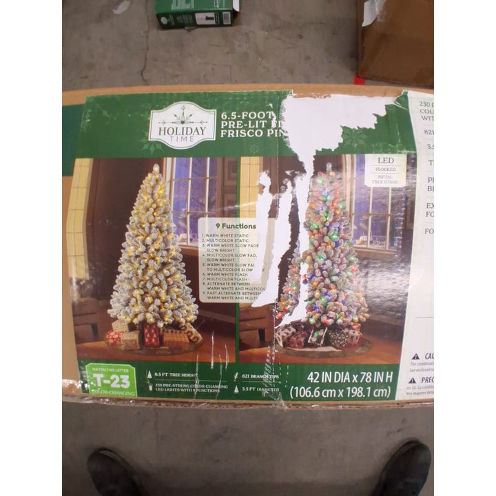 Holiday Time 6.5' Pre-Lit Green Flocked Frisco Pine Artificial Christmas Tree Retail $125.00