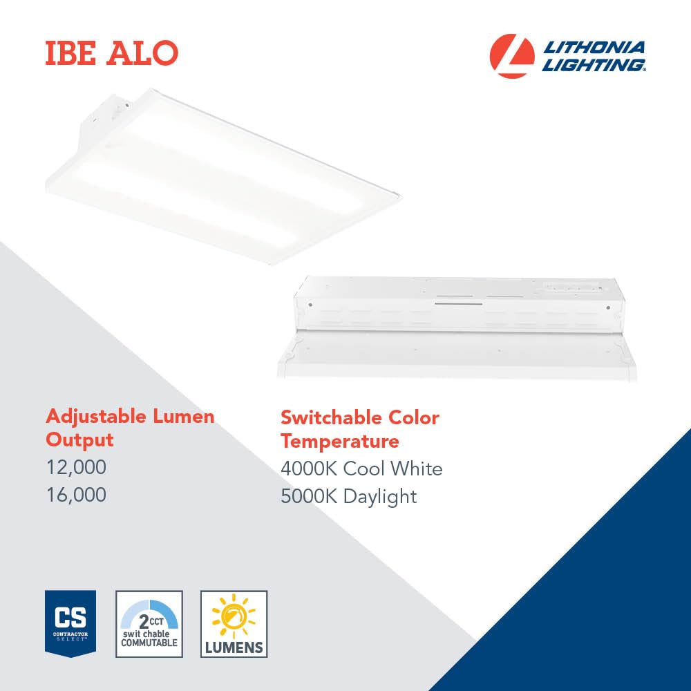 Lithonia Lighting I-Beam LED High Bay Light, Ceiling Lighting Fixture, Adjustable 12000/16000 Lumens, Selectable 4000K/5000K, LED Work Light, MVOLT 120-277V (IBE ALO21 MVOLT SWW9 80CRI DWH)