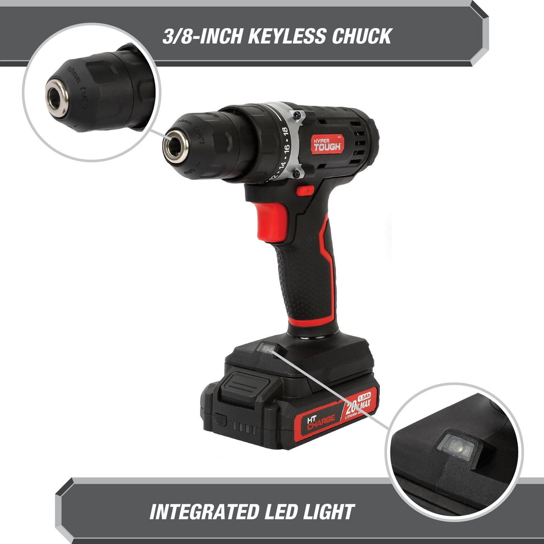 Hyper Tough 20V Max 1.5AH 70-Piece Project Kit with Cordless Drill  Battery & Charger