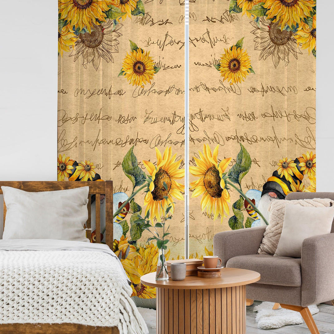 Bonsai Tree 2 Pack Sunflower Curtains for Bedroom 52x84 inch with Gnome - Sunflower Decorations and Spring Decorations for The Home, Yellow Kitchen Curtains and Valances Set