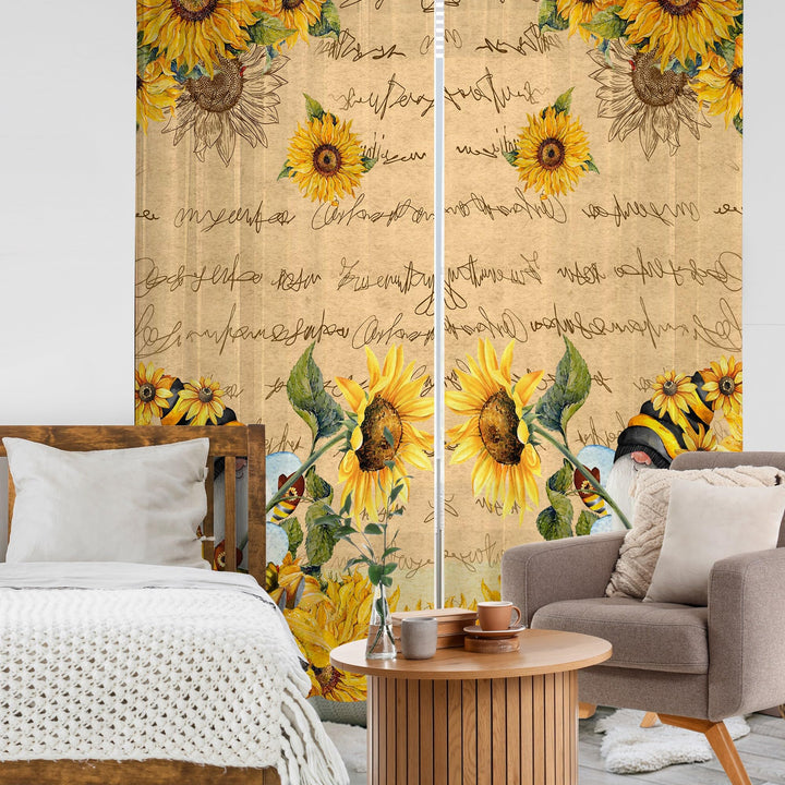 Bonsai Tree 2 Pack Sunflower Curtains for Bedroom 52x84 inch with Gnome - Sunflower Decorations and Spring Decorations for The Home, Yellow Kitchen Curtains and Valances Set