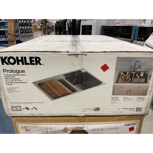 KOHLER Prologue - 18-Gauge Stainless Steel Kitchen Sink, Dual-Mount Double-Bowl, With Accessories