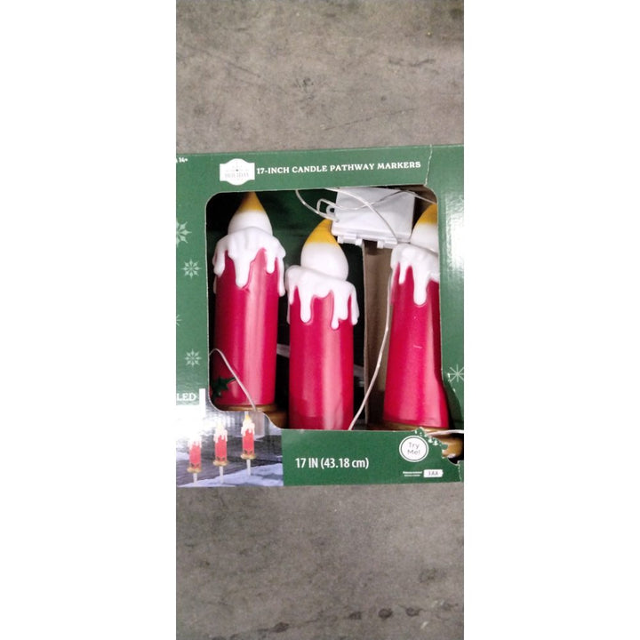 Holiday Time 17-Inch LED Candle Pathway Markers, Red, Set of 3 Retail $25.00