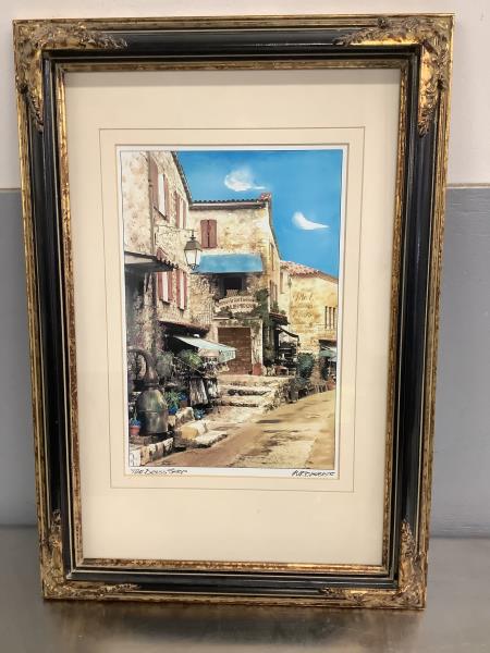 ALBE PORTE "The Dress Shop" Watercolor Painting - Framed French Village Scene Retail $150.00