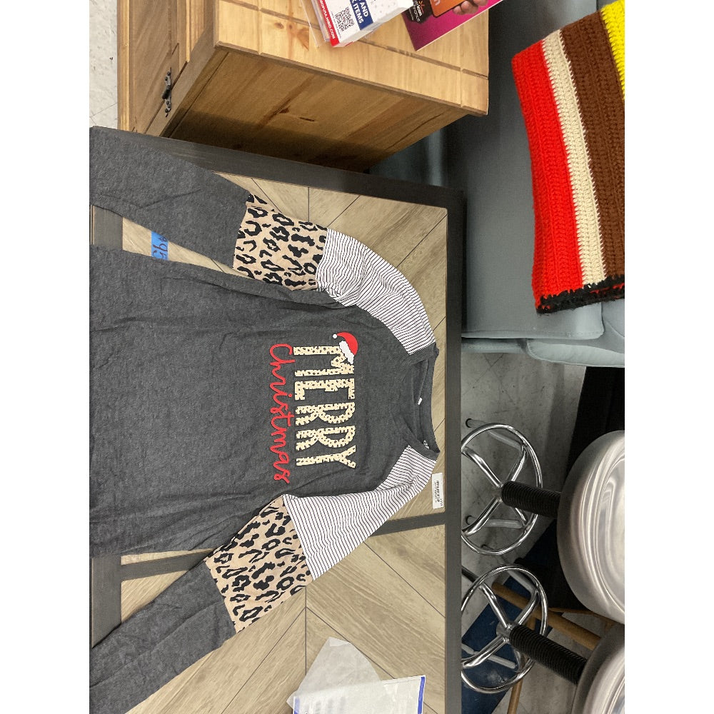 eBay Merry Christmas Shirt, Long Sleeve, Santa Hat, Leopard Print, undefined