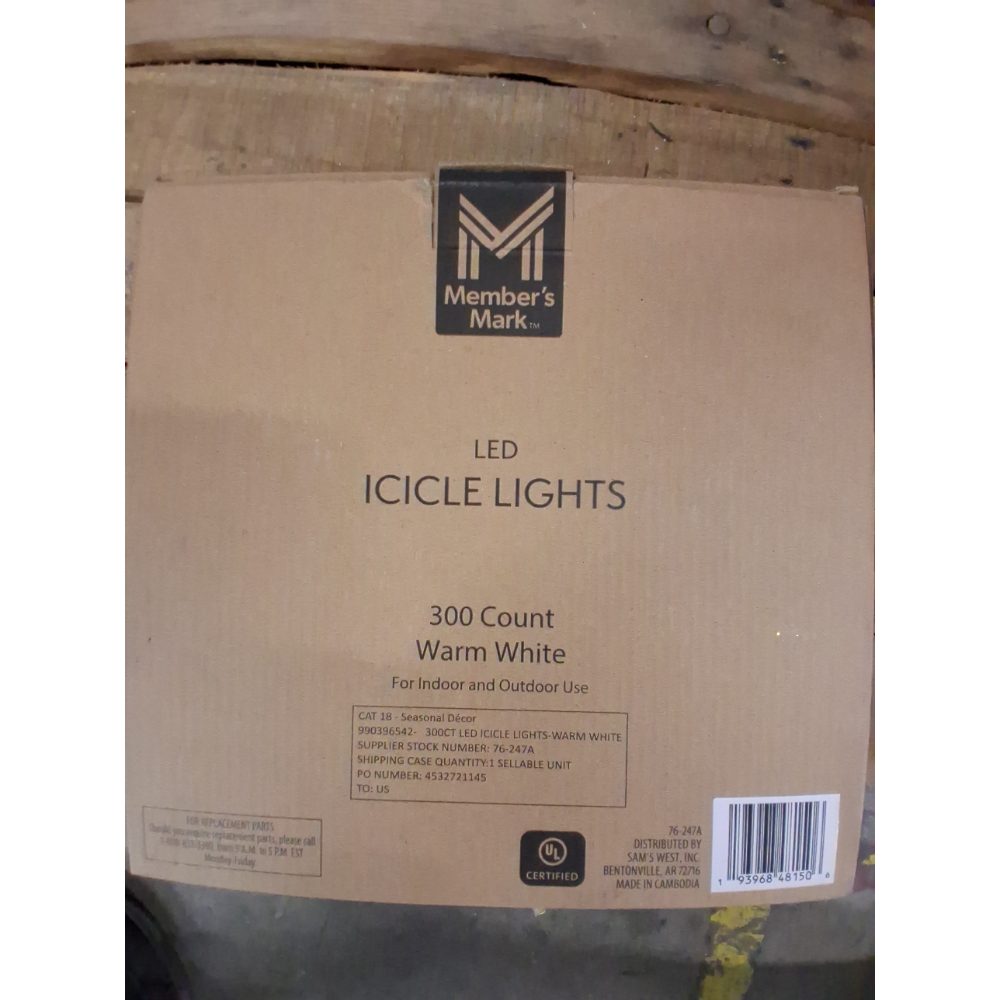 Member's Mark LED Icicle Lights - 300 Count, Warm White, Indoor/Outdoor Retail $30.00