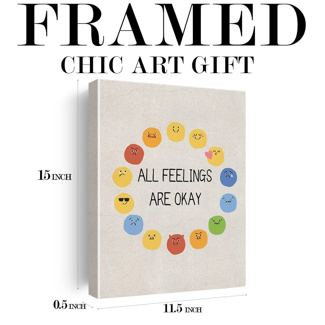 Feeling Wheel Canvas Wall Art Decor Kids Feelings Chart Poster Painting Framed Emotions Print Signs Modern Picture for Home Office Nursery Decor 12 X 15 inch
