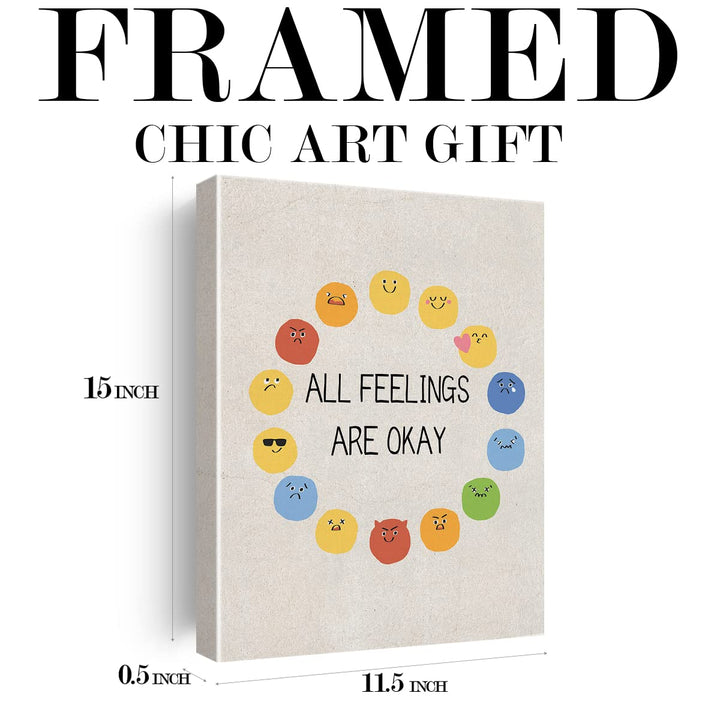 Feeling Wheel Canvas Wall Art Decor Kids Feelings Chart Poster Painting Framed Emotions Print Signs Modern Picture for Home Office Nursery Decor 12 X 15 inch