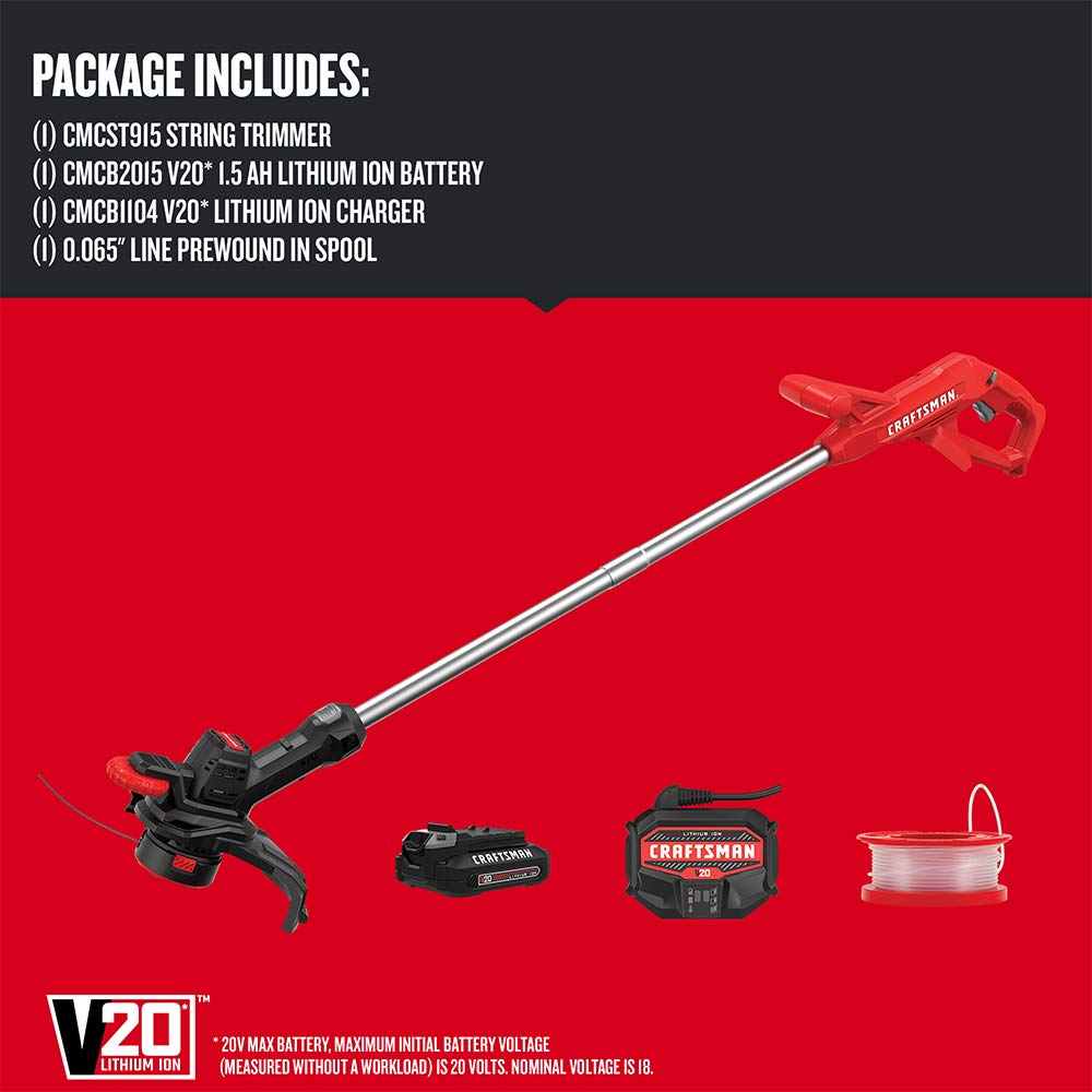 CRAFTSMAN CMCST915C1 V20* Cordless 10 in. WEEDWACKERÂ® String Trimmer and Edger Kit