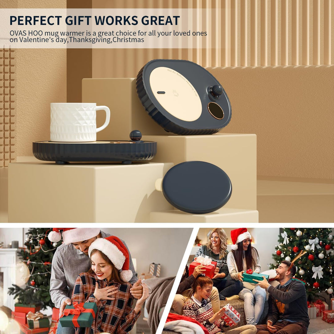 OVAS HOO Coffee Mug Warmer - Pressure-Activated Electric Coffee Warmer with 3 Temperature Settings, Includes Hand Warmer - Electric Beverage Warmer for Heating Coffee, Beverage, Milk, Tea, Wax and Hot